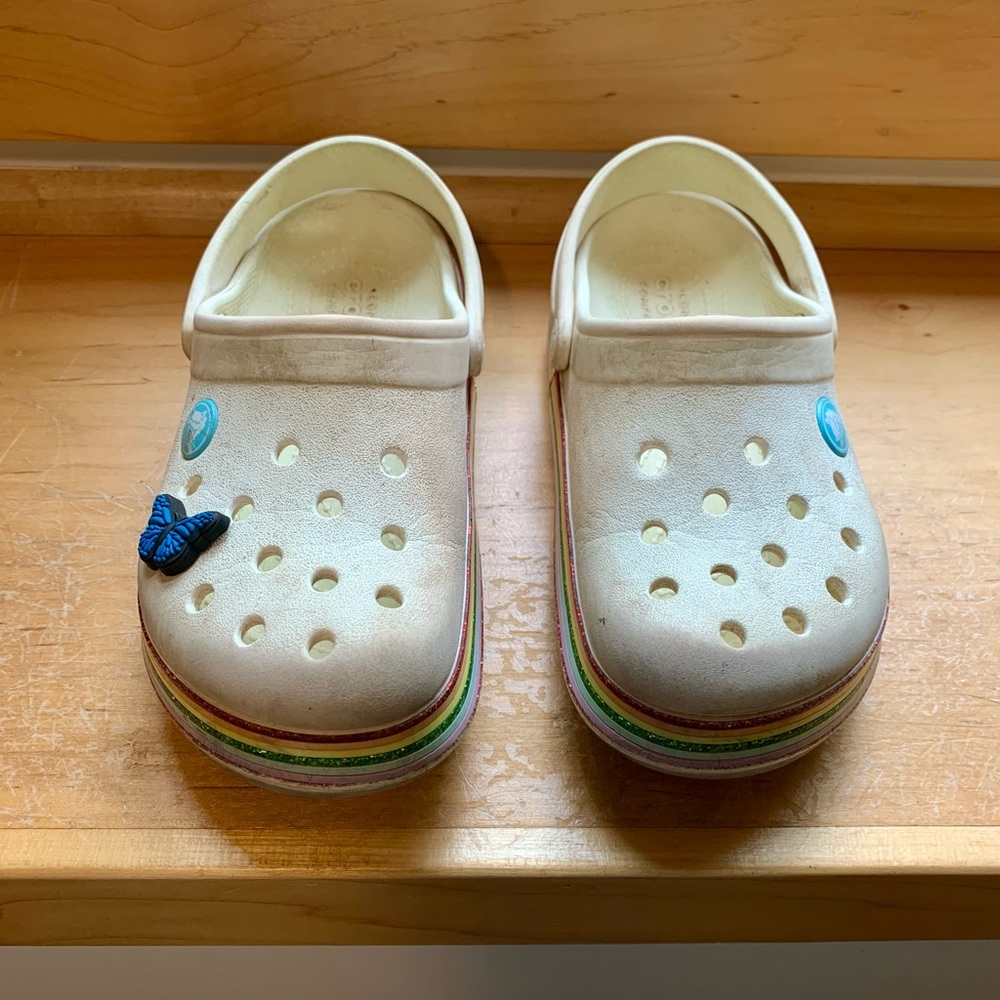 Rainbow glitter crocband size 12